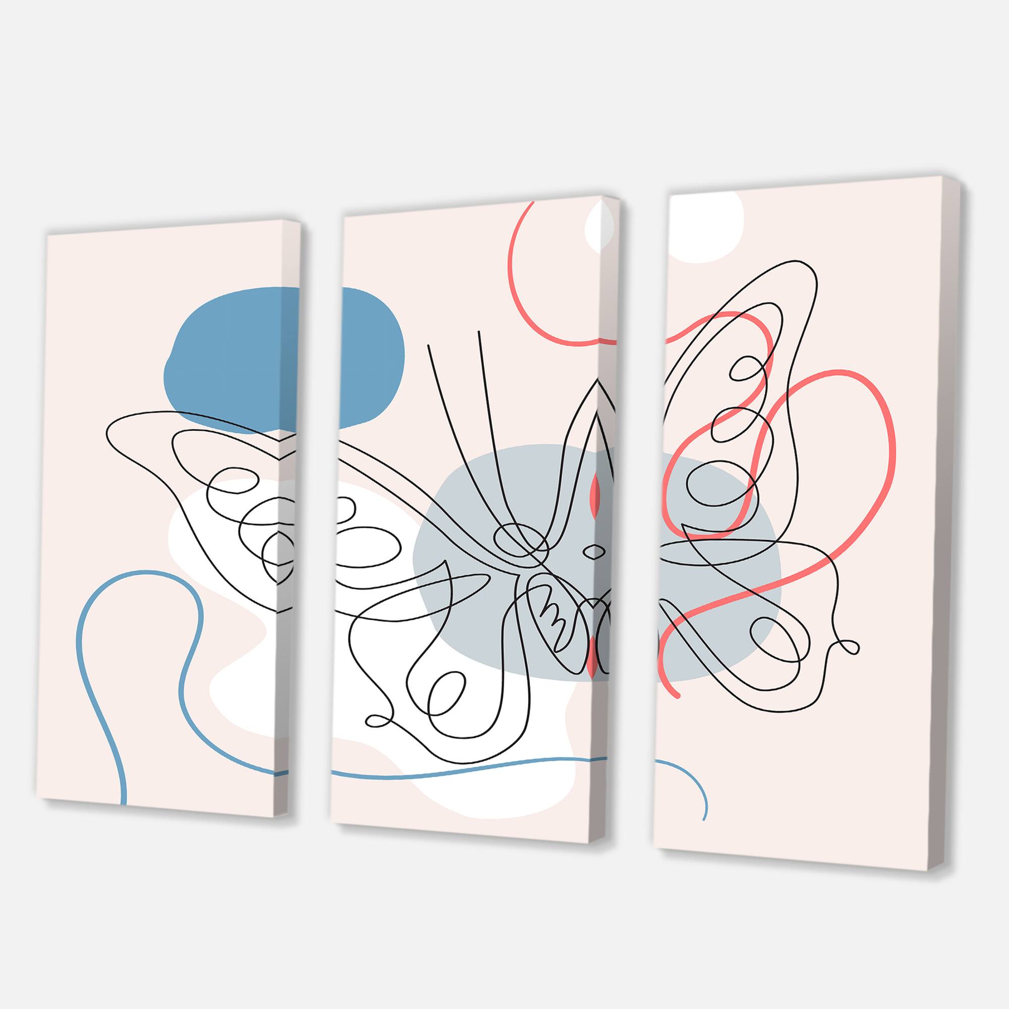 Designart - Butterfly One Line Drawing On Cubism Shapes III